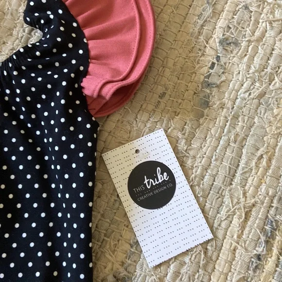 Polka Dot Bodysuit with Pink Ruffle Sleeves - Picture 3 of 3